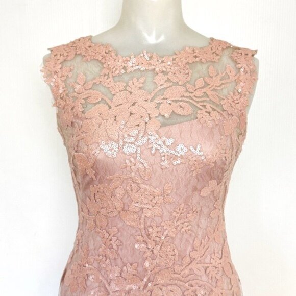 Tadashi Shoji Mauve Pink Lace/Sequin Sheath Dress Size 0 P - Picture 4 of 12